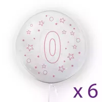 Balony z cyfrą "0" (6 sztuk), gwiazdki różowe