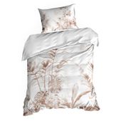 Pościel satynowa 140x200 + 70x80 biało-brązowa satyna wzór liści