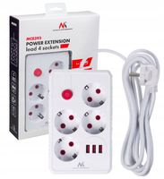 Listwa zasilająca, przedłużacz 4 gniazda 3xUSB, 3m, MCE393 W