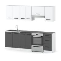 Meble Kuchenne Zestaw Mokka 2.4m Nowoczesny Modułowy Biały Szary Mat