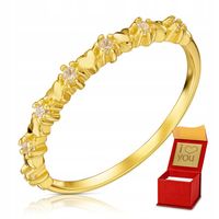 Cienki pierścionek złoty 333 serduszka i cyrkonie