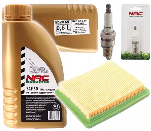 OLEJ DO KOSIARKI FILTR POWIETRZA ŚWIECA F7RTC NAC LONCIN ZESTAW SERWISOWY na Arena.pl