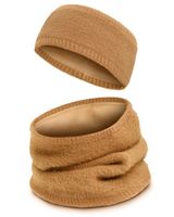 DWUSTRONNY Komplet Damski OPASKA i KOMIN Zestaw Zimowy z Polarem KARMELOWY