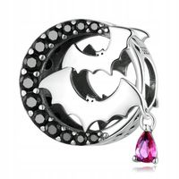 Zawieszka SREBRO 925 Charms Koralik Księżyc Nietoperze Halloween