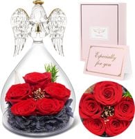 Kryształowy Anioł 5 Wiecznych Róż Prezent dla Mamy Babci Złote Skrzydła