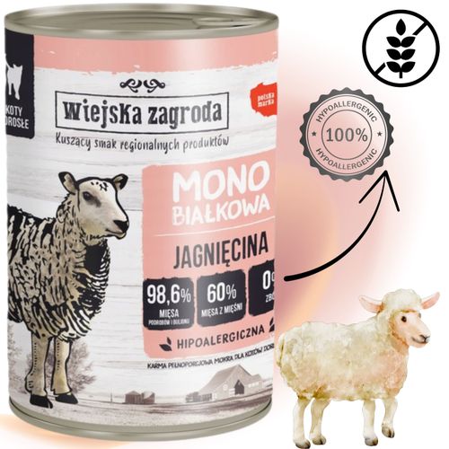 karma mokra dla kota monobiałkowa jagnięcina 400g wiejska zagroda alergie na Arena.pl