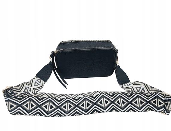 Sara Moda - torebka listonoszka skóra ekologiczna pasek BOHO czarny 1979 zdjęcie 1