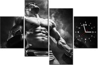 120CM 80CM ZEGAR 4 ELEM MĘŻCZYZNA SIŁOWNI BLACK&WHITE OBRAZ ŚCIENNY