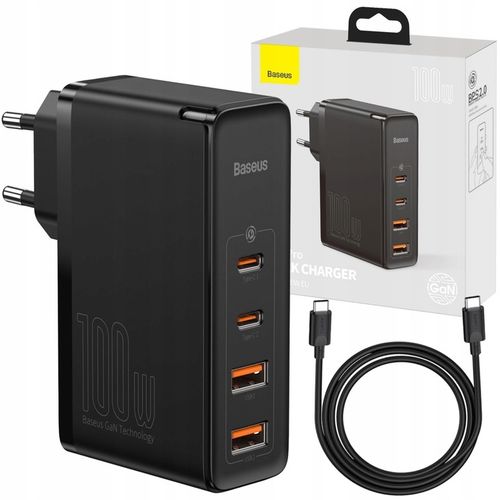 BASEUS MOCNA ŁADOWARKA SIECIOWA ZASILACZ 2X USB USB-C QC 100W + KABEL TYP-C na Arena.pl