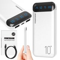 POWERBANK 10000mAh 2,4A 2×USB/USB-C SZYBKI WYDAJNY POWER BANK LED BIAŁY