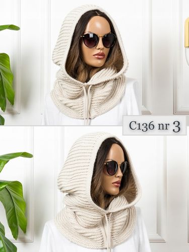 BRĄZOWY KAPTUR BALACLAVA CZAPKA DAMSKA CIEPŁA z WEŁNĄ czekoladowy PREMIUM na Arena.pl