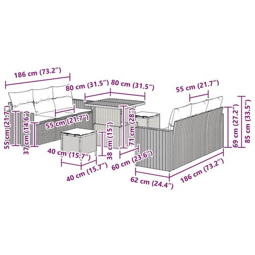 Zestaw Sof na Ogród 9 pcs Beżowy polirattan na Arena.pl