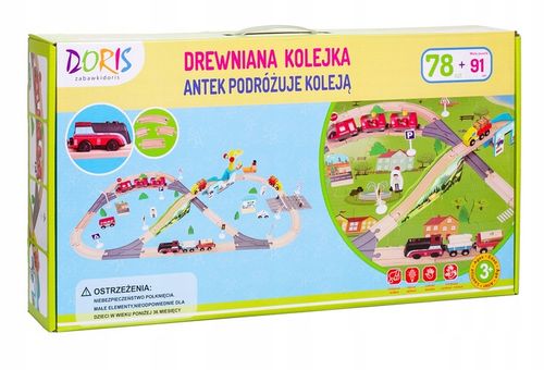 OGROMNA DREWNIANA KOLEJKA ELEKTRYCZNA 2x POCIĄG na baterie TOR MIASTO DŹWIG na Arena.pl