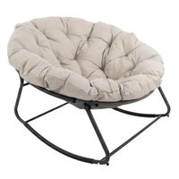 Fotel Ogrodowy Bujany Boho – Beżowy Leżak Tarasowy z Miękką Poduszką H61083