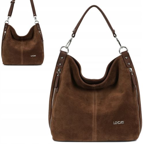 Torebka damska zamszowa worek zamsz skóra naturalna duża a4 markowa LOCCATI na Arena.pl