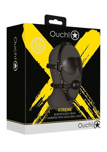 blindfolded head harness with solid ball gag   black na Arena.pl