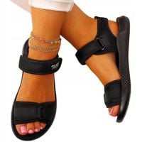 DAMSKIE SANDAŁY CZARNE LEKKIE SPOROTWE LETNIE NA RZEP