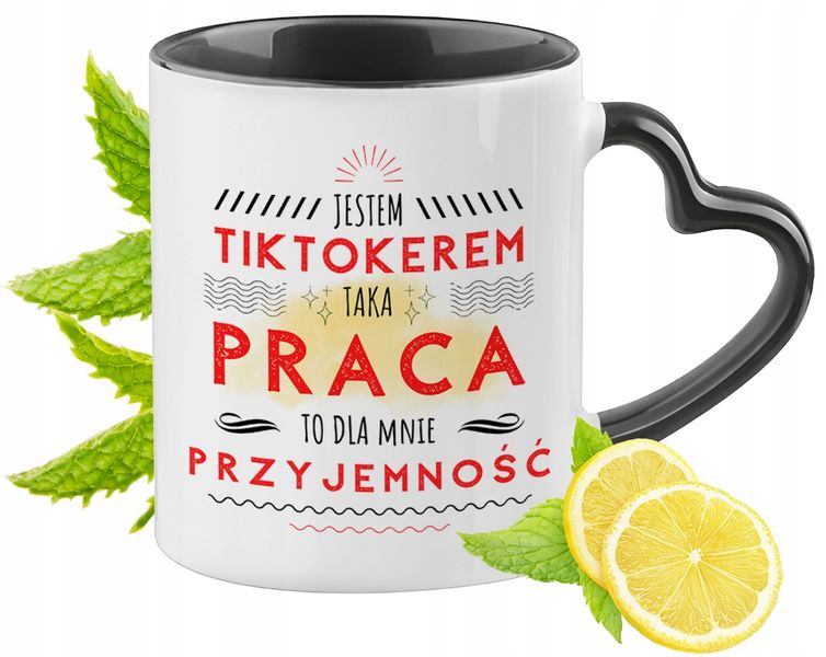 Dla Tiktokera Kubek Czarny Z Uszkiem W Kształcie Serca Na Prezent zdjęcie 1