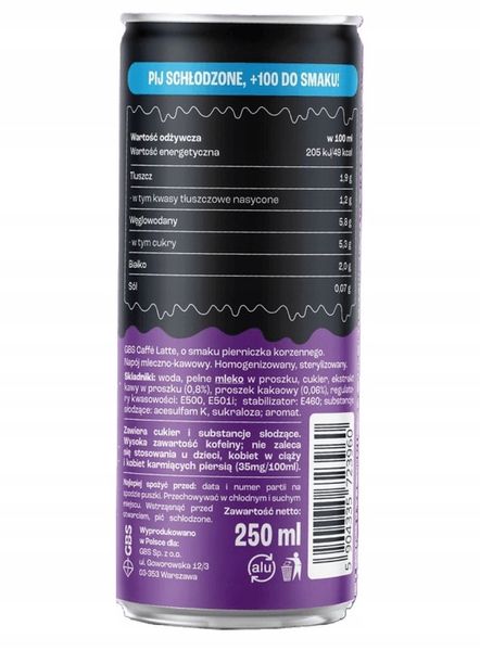 GBS Caffe Latte smak PIERNICZKA KORZENNEGO 24x250 napój kawowy ZGRZEWKA zdjęcie 3