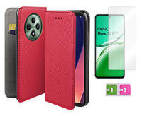 Etui z klapką do OPPO RENO 12F 5G / 12FS 5G obudowa czerwony + szkło 9H