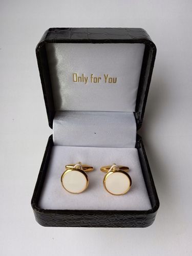 Spinki do mankietów EXC Złote Ślubne pozłacane masa perłowa w pięknym Etui na Arena.pl