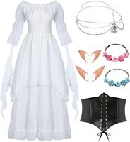 Suknia Średniowieczna Wiktoriańska Kostium Elfa z Akcesoriami Biała L