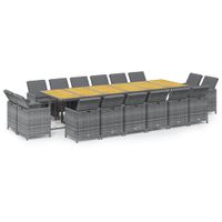 17-cz. zestaw mebli ogrodowych z poduszkami, polirattan, szary