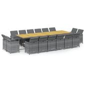 17-cz. zestaw mebli ogrodowych z poduszkami, polirattan, szary
