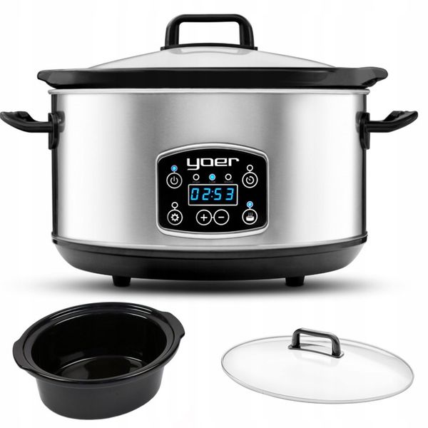Wolnowar Slow Cooker Garnek ceramiczny 4,5L Yoer 280W INOX LCD +Programator zdjęcie 1