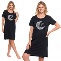 KOSZULA NOCNA KRÓTKI RĘKAW PREZENT PIŻAMA DAMSKA CZARNA ELEGANCKA MORAJ XXL