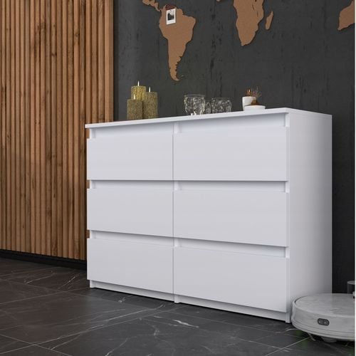 KOMODA BIAŁA z 6 SZUFLADAMI 100 CM POJEMNA NOWOCZESNA SZAFKA DO SALONU na Arena.pl
