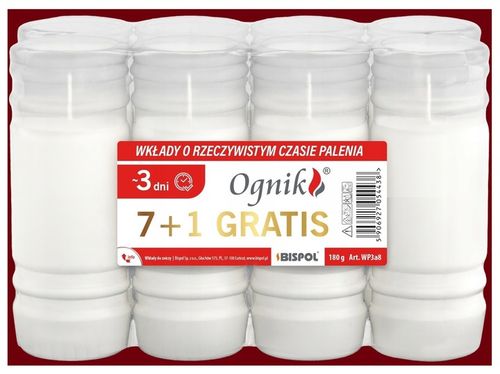 Wkłady do zniczy Bispol parafinowe 3 dni palenia wysokość 14,5 cm - 8 szt na Arena.pl