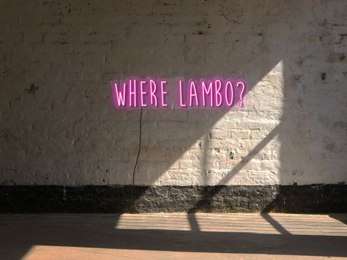 Napis LED Where Lambo? na Arena.pl