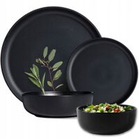 2 x KOMPLET PORCELANA ZESTAW SERWIS OBIADOWY TALERZE 26el 6 OSÓB CZARNE ART