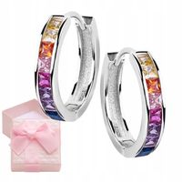 KOLCZYKI SREBRNE KÓŁKA KOLOROWE DLA NASTOLATKI TĘCZA NA PREZENT RODOWANE