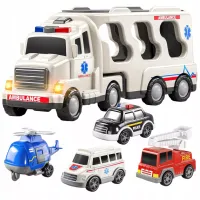 DLA NAJMŁODSZYCH ZESTAW LAWETA AUTKA AMBULANS DŹWIĘK ŚWIATŁO