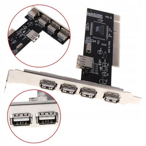 Kontroler Adapter Karta PCI 32x - 4x USB 2.0 + 1x USB 2.0 Wewnętrzny na Arena.pl