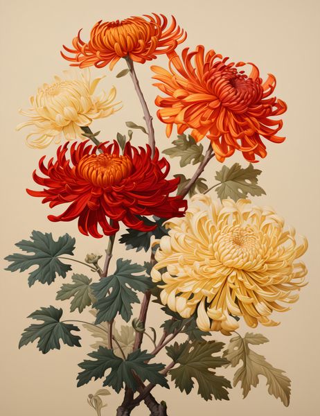 Plakat 50x65cm Tańczące Chryzantemy zdjęcie 1