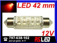żarówka 9 LED 10x42 mm rurka 42mm CZERWONA 12v