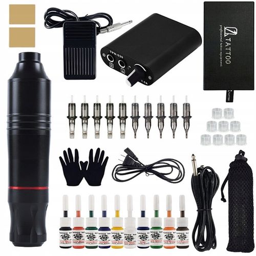 ZESTAW MASZYNKA DO TATUAŻU PEN ROTACYJNA TUSZ 37w1 dla początkujących na Arena.pl