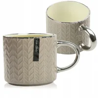 KUBEK PORCELANOWY DO KAWY HERBATY WZÓR SWETEREK 470ML ZE SREBRNYM UCHEM