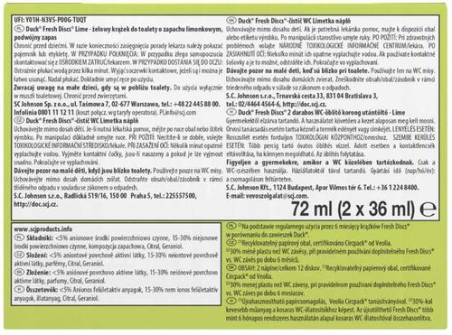 duck fresh discs lime - żelowy krążek do toalety 72ml (2 x 36ml) na Arena.pl