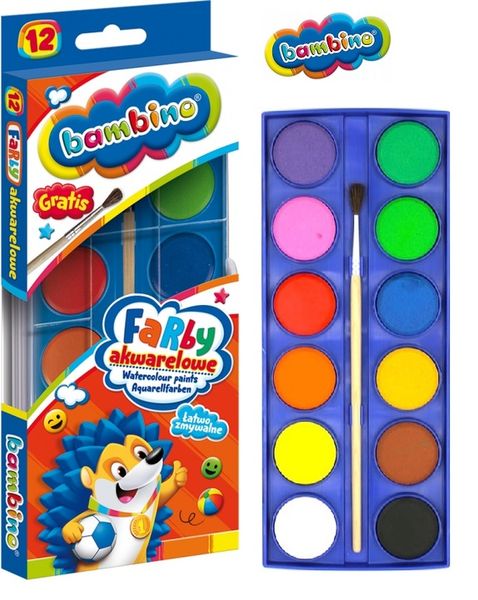 farby akwarelowe 12 kolorów bambino zdjęcie 4