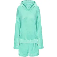 Ciepła piżama damska dwuczęściowa z kapturem miękka pluszowa krótkie L