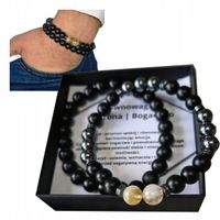 ZESTAW BRANSOLETKA MĘSKA OCHRONA RÓWNOWAGA BOGACTWO CYTRYN HEMATYT AGAT 8mm