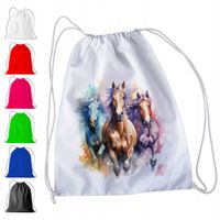 BIAŁY WOREK DO PRZEDSZKOLA SZKOŁY, NA WF - KONIE KOŃ HORSE
