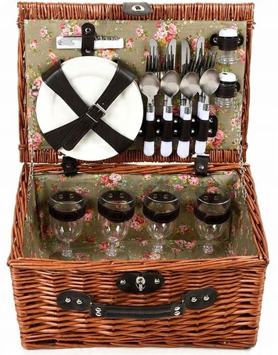 KOSZ PIKNIKOWY WIKLINOWY TALERZE SZTUĆCE 4 OSOBY na Arena.pl