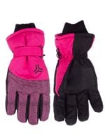 Rękawiczki narciarskie dziewczęce pięciopalczaste róż w serca 16 cm YOCLUB