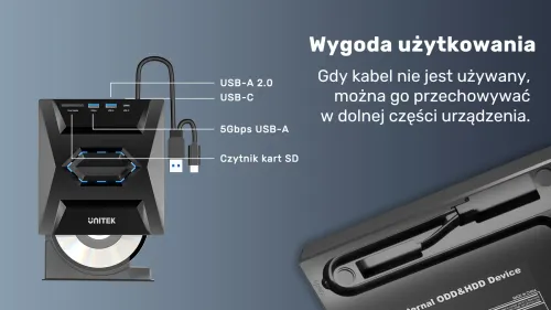 Unitek Nagrywarka zewnętrzna DVD/CD, Hub USB 5Gbps, czytnik kart SD na Arena.pl