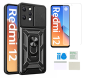 Etui pancerne do XIAOMI REDMI 12 4G 5G Slide Ring czarny + folia ochronna